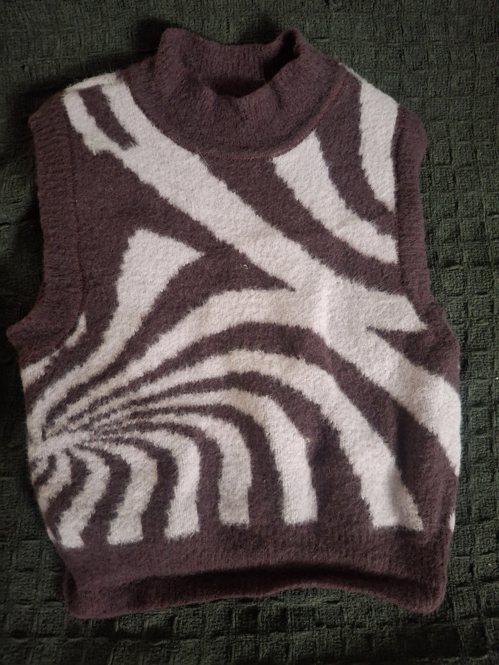 La Hearts Brown and Cream Zebra Mock Neck Sweater Vest
